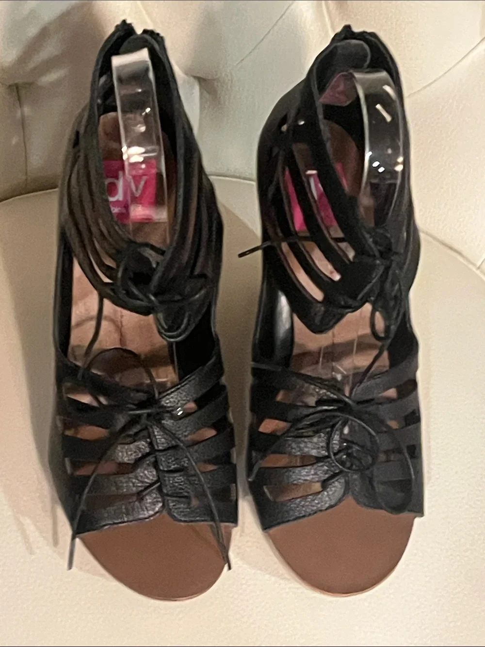 Dolce Vita Black Leather Lace-Up Cutout Wedge Sandals Size 8 Eye Catching